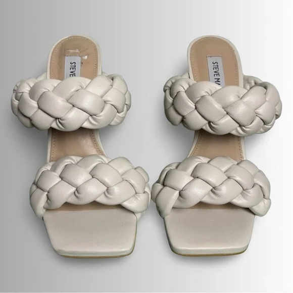 Steve Madden Beige Braided Padded Kenley Square Toe Stiletto Slip On Sandals, 7 - Picture 6 of 10